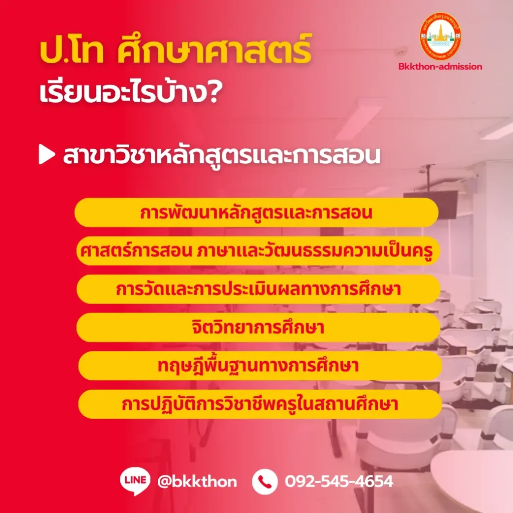 ตัวอย่างวิชา สาขาวิชาหลักสูตรและการสอน - หลักสูตรบริหารการศึกษา ป.โท ม.กรุงเทพธนบุรี เรียนอะไร จบไปทำงานอะไร?